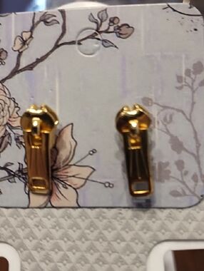 Gold Tone Zipper Earrings